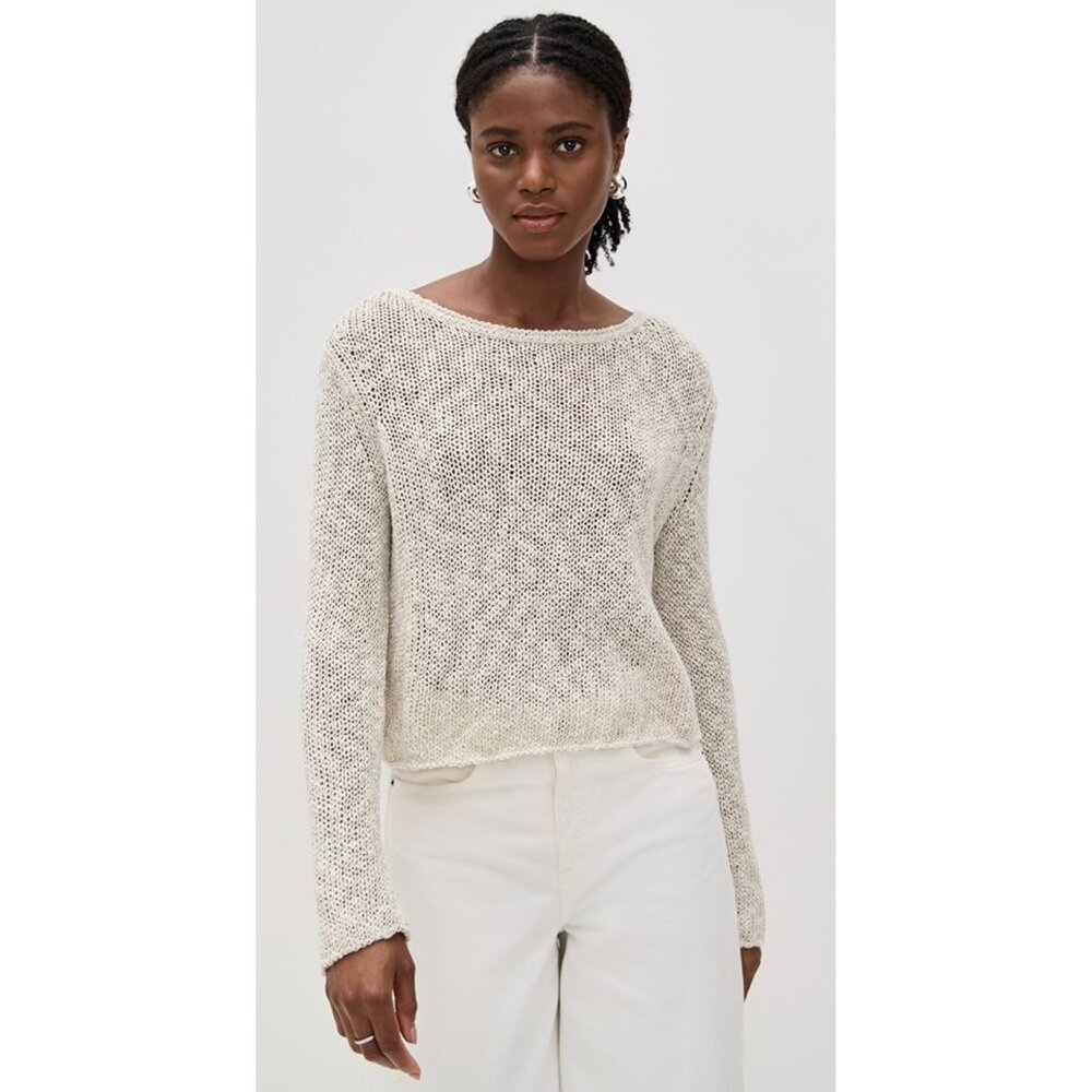 James Perse Open Knit Pullover Sweater Top Women 3 Large White Cotton Beach Boho